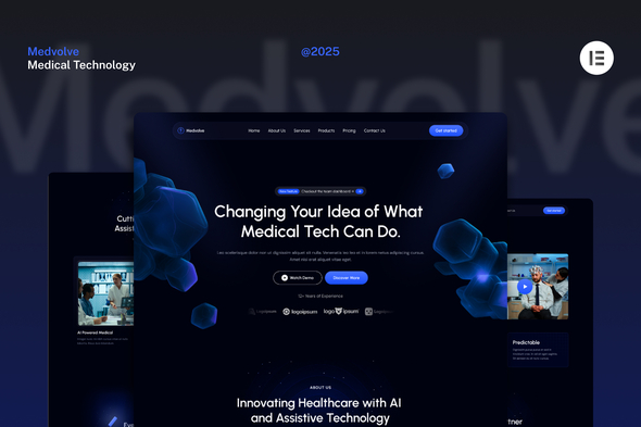 Medvolve - Dark Medical Assistive Technology Website Elementor Template Kits
