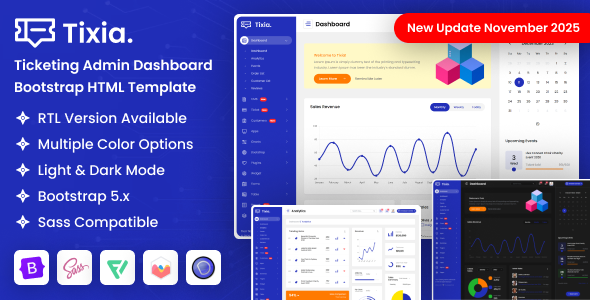 Tixia - Ticketing Admin Dashboard Bootstrap HTML Template