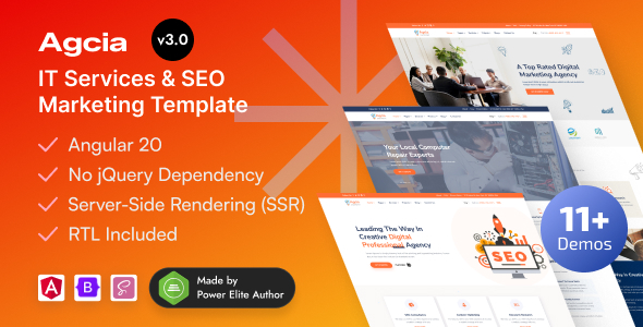 Agcia - Angular 20 IT Startup, Technology Services & SEO Marketing Template