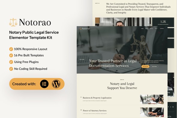 Notorao - Notary Public Legal Service Elementor Template Kit