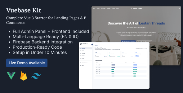 Vuebase Kit: The perfect starter for your Landing Page, and Shop. Full Frontend + Admin included