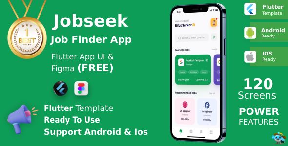 Online Job Finder App | UI Kit | Flutter | Figma FREE | JobSeek