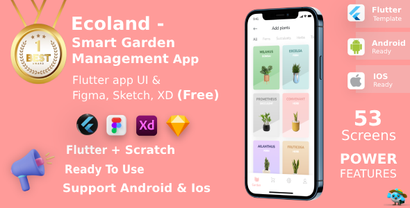Ecoland | ANDROID + IOS + FIGMA | UI Kit | Flutter | SMART GARDEN MANAGEMENT APP