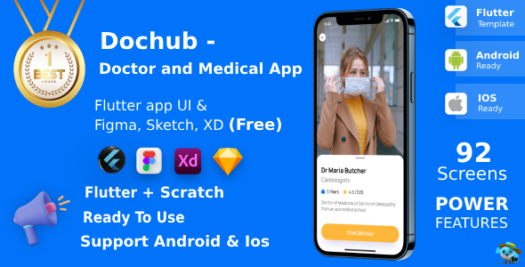 DocHub ANDROID + IOS + FIGMA + SKETCH | UI Kit | Flutter | Doctor & Medical App