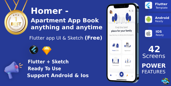 Rent Apartment/Home Search & Book App | UI Kit | Flutter | Sketch FREE | Life Time Update | Homer