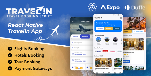Travelin - Air Tickets, Tours & Hotel Booking React Native App