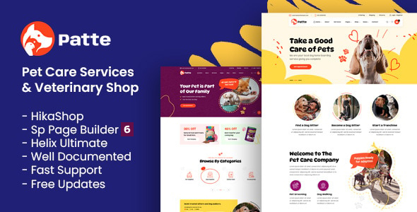 Patte Pet Care Services & Veterinary Shop Joomla 6 Template