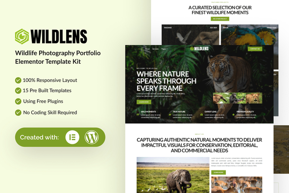 Wildlens - Wildlife Photography Portfolio Elementor Template Kit