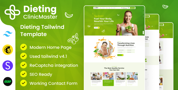 ClinicMaster - Diet & Nutrition Tailwind CSS Template