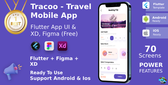 Travel Mobile App | UI Kit | Flutter | Figma + XD FREE | Tracoo
