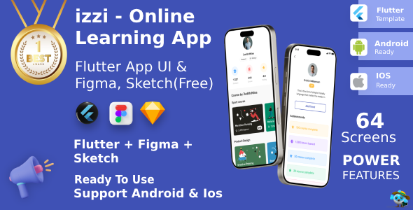 Online Learning App ANDROID + IOS + FIGMA + Sketch | UI Kit | Flutter | Izzi