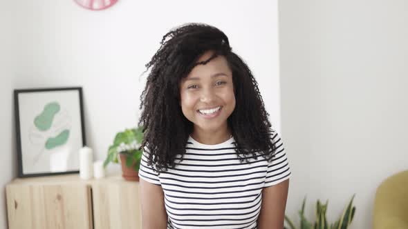 POV Happy Young Woman Having a Video Call on Laptop Computer From Home Office