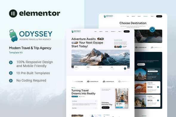 Odyssey - Modern Travel & Trip Agency Elementor Template Kit