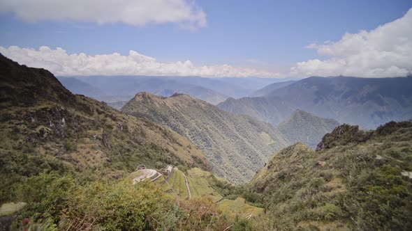 Peruvian Andes Mountains landscape view from the Inca Trail, at dusk