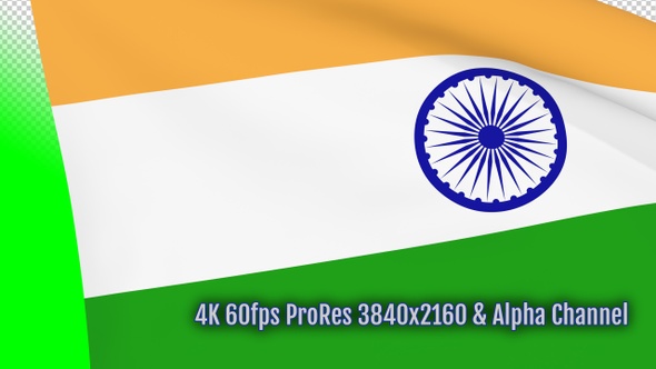 India waving flag transition 4k and 1080 HD footage with alpha channel