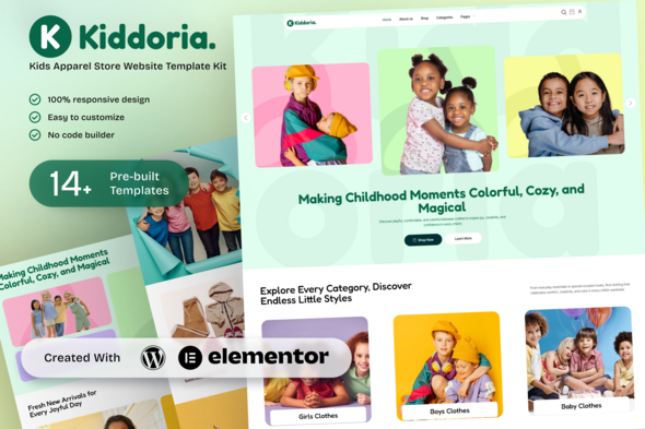 Kiddoria - Kids Apparel Store Elementor Template Kit