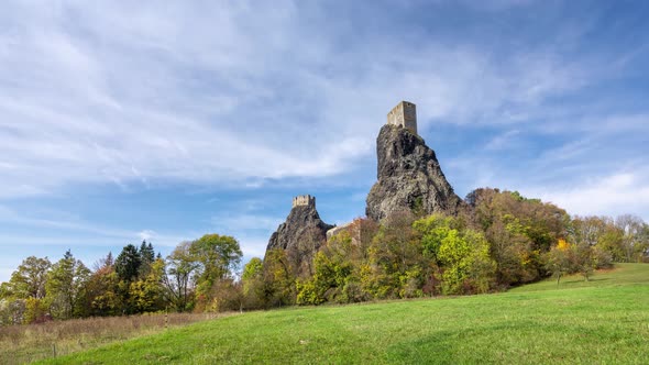 Hrad Trosky in sunny autumn day, Czechia