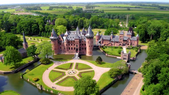 Old Historical Garden at Castle De Haar Netherlands Utrecht on a Bright Summer Day Young Couple Men