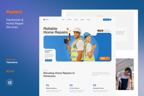 Rapipro - Handyman & Home Repair Service Website Elementor Template Kits