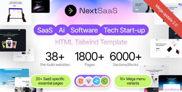 NextSaaS | SaaS, Software, Startup Tailwind Template