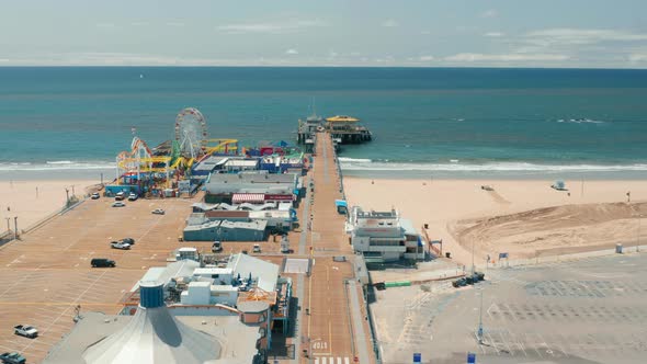 Santa Monica Beach with No People During the COVID-19 Quarantine. Empty Pier