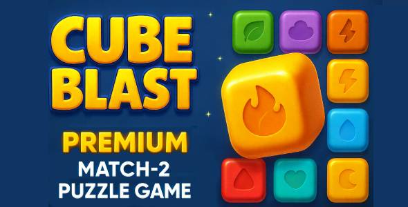 Cube Blast – Premium Match-2 Puzzle Game | Boosters + Shop + Levels | Full Construct 3 Template