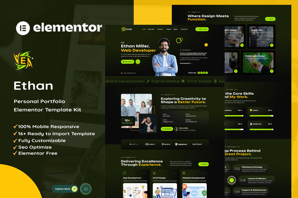 Ethan - Personal Portfolio Elementor Template Kit