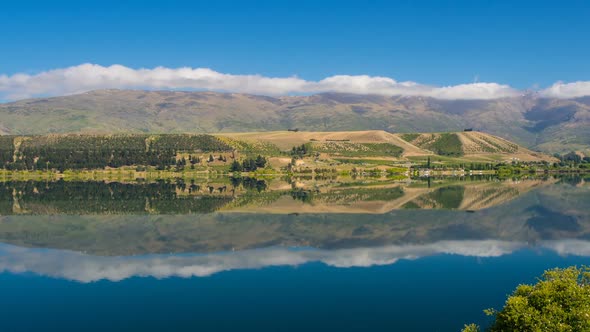 New Zealand Landscape With an Ideal Reflection on the Lake