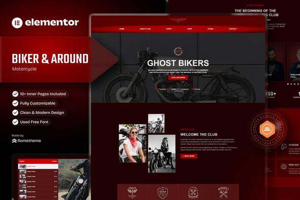 Bikers & Around - Motorcycle Club Elementor Template Kit