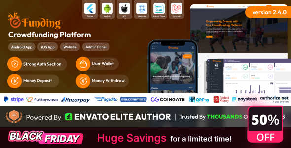eFunding - Crowdfunding Platform Android and iOS App | Website | Admin Panel