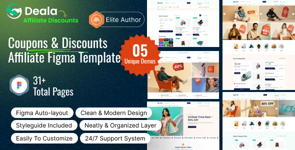 Deala - Coupons & Discounts Affiliate Figma Template