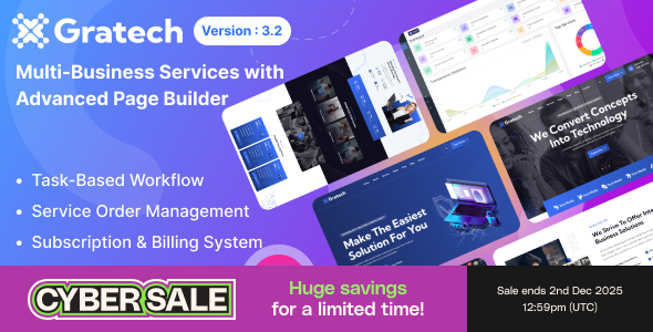 Gratech - Multi-Business Services with Advanced Page Builder & Workflow Tools