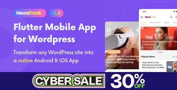 Newsfreak - Flutter Mobile App for WordPress