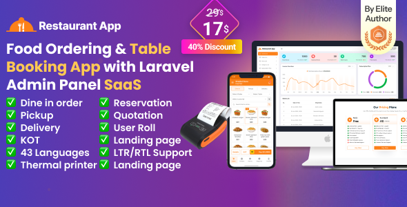 Restaurant App SaaS -  Food Ordering I  Table Booking I Restaurant App with Laravel Admin Panel