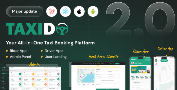 Taxido - InDrive | Grab | Uber Clone | Taxi Booking with Cab | Rental | Bidding | Parcel