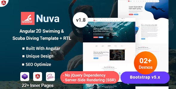 Nuva - Angular 20 Swimming & Scuba Diving School Template