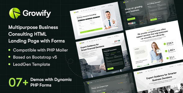Growify – Multipurpose Business Consulting HTML Landing Page with Working Forms