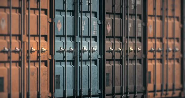 Loopable Move of Telezoom Camera Along Rows of Cargo Containers alt