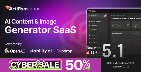 Artifism – AI Content, Image, Video, Chat, Chatbot, Voiceover & Code Generator SaaS