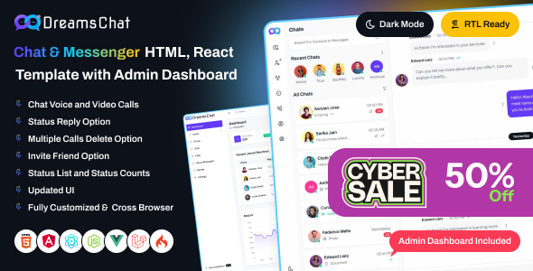 Dreams Chat - Chat UI, Messenger & Communication Template with Admin Dashboard (HTML, React, Html)