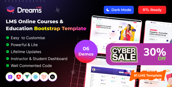 Dreams LMS - Online Courses & Education LMS Template with Admin Panel (HTML, React, Vue, Angular)