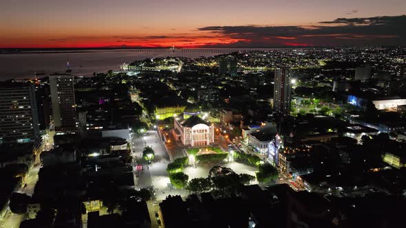 Sunset sky over Amazonas Theater at downtown Manaus Brazil.