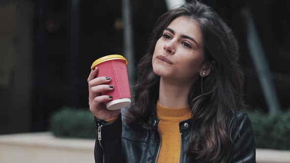 Beautiful Young Woman with an Attractive Appearance, Adorable Look and Autumn Jacket in the City