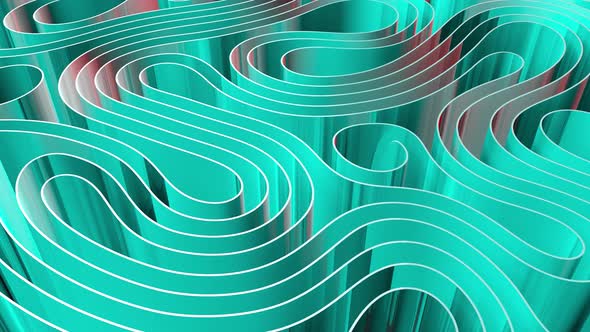 Rows of colorful rippling stripes animation 3d rendering. Motion design. Smooth hypnotic pattern.