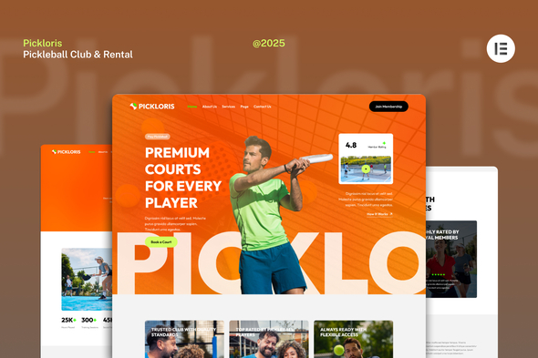 Pickloris - Pickleball Club & Rental Court Website Elementor Template Kit
