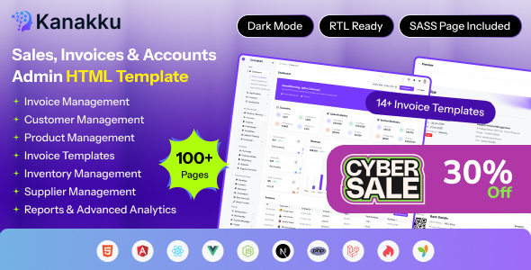 Kanakku - Financial Management, Accounting & Invoice Dashboard Template (React, Angular, Laravel)