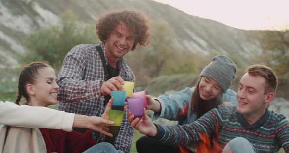 Closeup Teens at Camping Have a Good Time