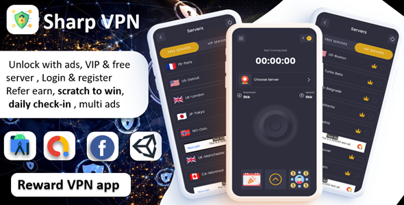 Sharp VPN App - VPN App | VPN Daily check-in & Secure VPN | Tic-Tac Scratch card VPN | with Reward