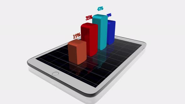 Digital Tablet Screen Showing Financial Charts Diagrams Sales Profits alt