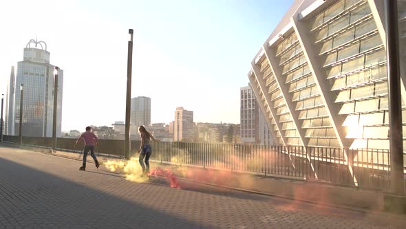 Couple Rollerblading at Daytime.